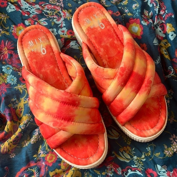 Brand New Mix No. 6 Eira Platform Sandal Quilted Criss Cross Chunky Slide Orange - Picture 1 of 13